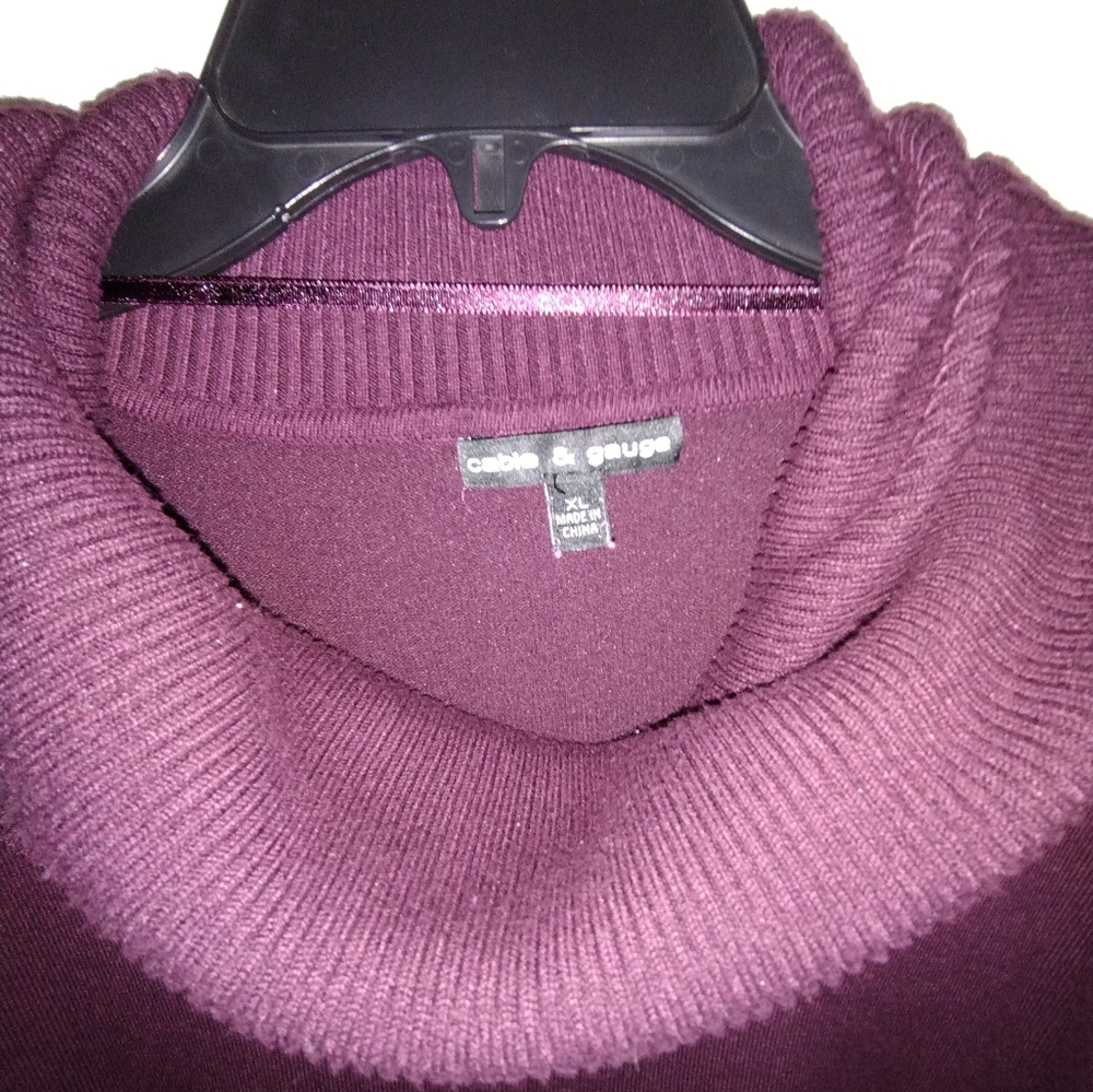 Beautiful Cable & Gauge Purple Cowl neck Sweater with 3/4 sleeves Size XL